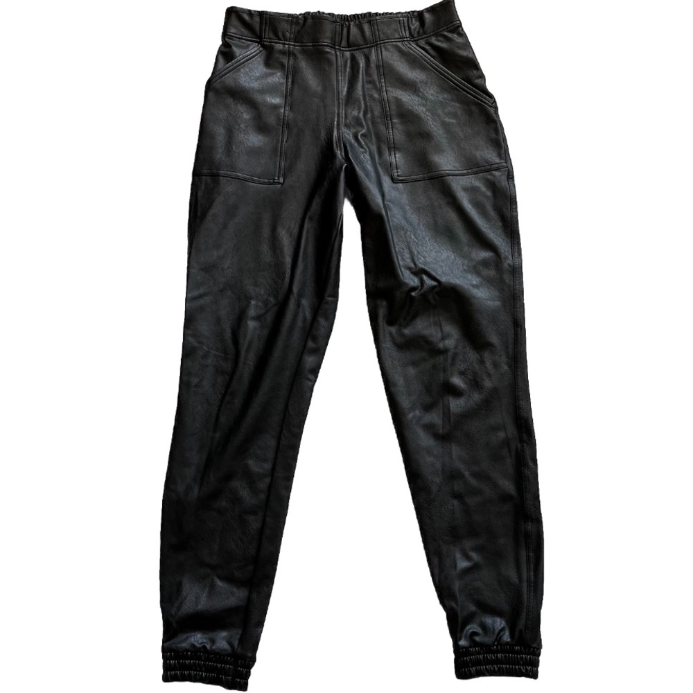 SPANX Black Faux Leather Jogger Pants Size Large Pull On Trendy Stylish